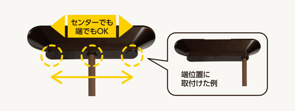 天井用ベースプレートと手すりの固定位置は3点から選べる